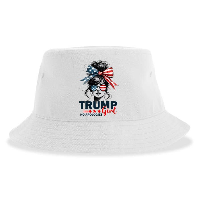 Trump Girl No Apologies Messy Bun Sunglasses Trump 2024 Sustainable Bucket Hat