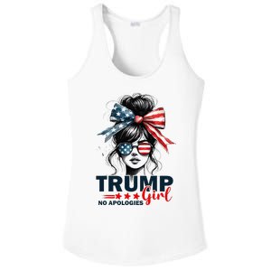 Trump Girl No Apologies Messy Bun Sunglasses Trump 2024 Ladies PosiCharge Competitor Racerback Tank