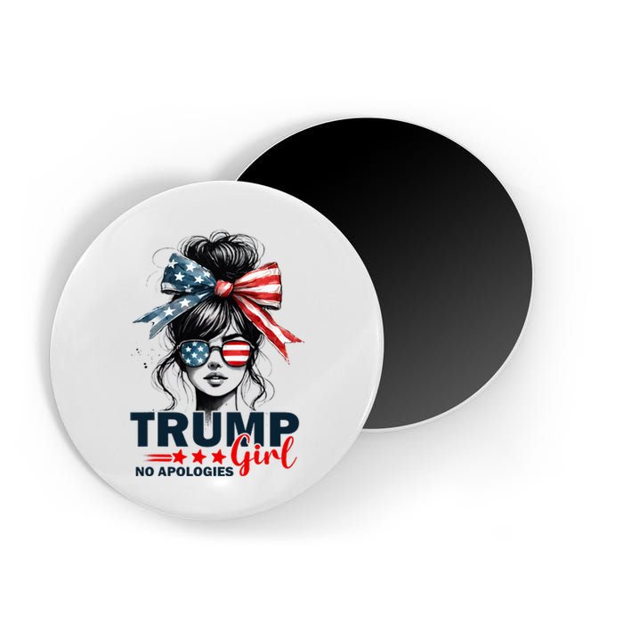 Trump Girl No Apologies Messy Bun Sunglasses Trump 2024 Magnet