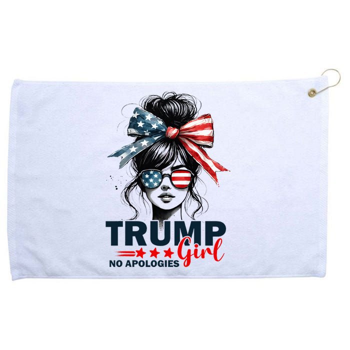 Trump Girl No Apologies Messy Bun Sunglasses Trump 2024 Grommeted Golf Towel