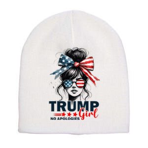 Trump Girl No Apologies Messy Bun Sunglasses Trump 2024 Short Acrylic Beanie