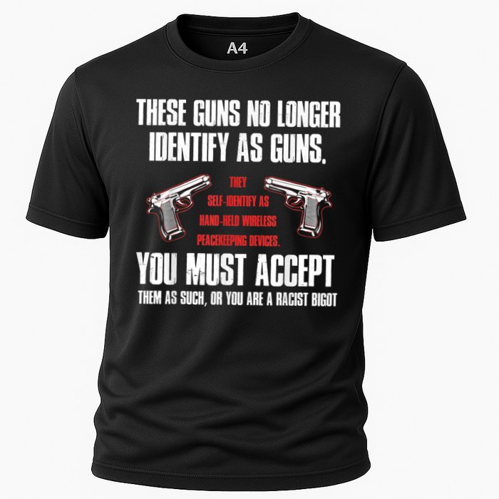 These Guns No Longer Identify As Guns Funny Gun Cooling Performance Crew T-Shirt