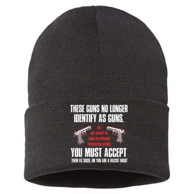 These Guns No Longer Identify As Guns Funny Gun Sustainable Knit Beanie