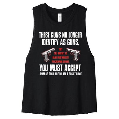 These Guns No Longer Identify As Guns Funny Gun Women's Racerback Cropped Tank