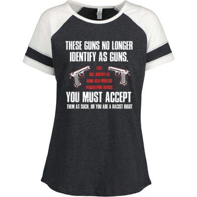 These Guns No Longer Identify As Guns Funny Gun Enza Ladies Jersey Colorblock Tee