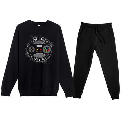 True Gamer Never Give Up Premium Crewneck Sweatsuit Set