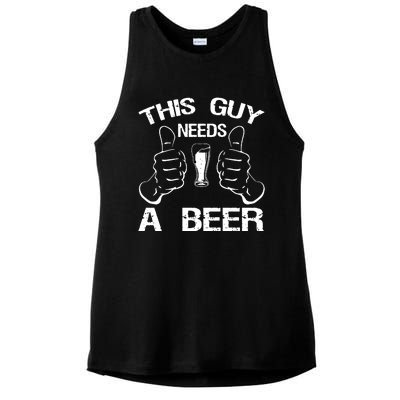 This Guy Needs A Beer Ladies PosiCharge Tri-Blend Wicking Tank