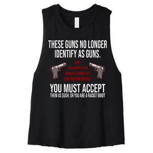 These Guns No Longer Identify As Guns Women's Racerback Cropped Tank