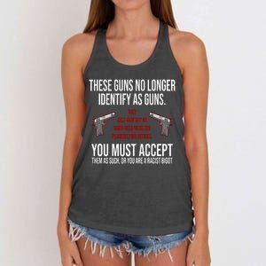 These Guns No Longer Identify As Guns Women's Knotted Racerback Tank