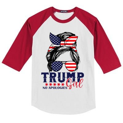 Trump Girl No Apologies Election 2024 Kids Colorblock Raglan Jersey