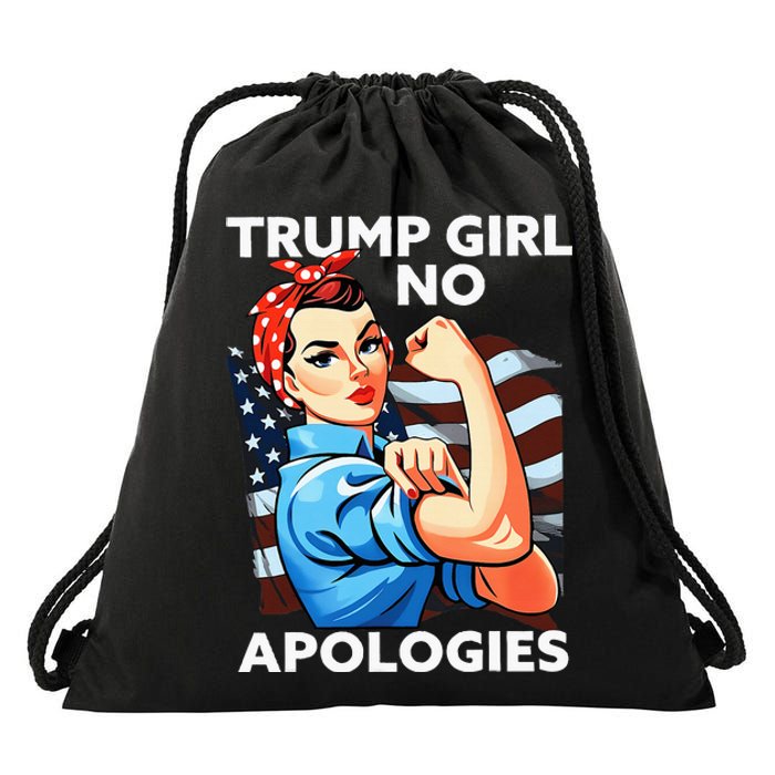 Trump Girl No Apologies Patriotic American Drawstring Bag