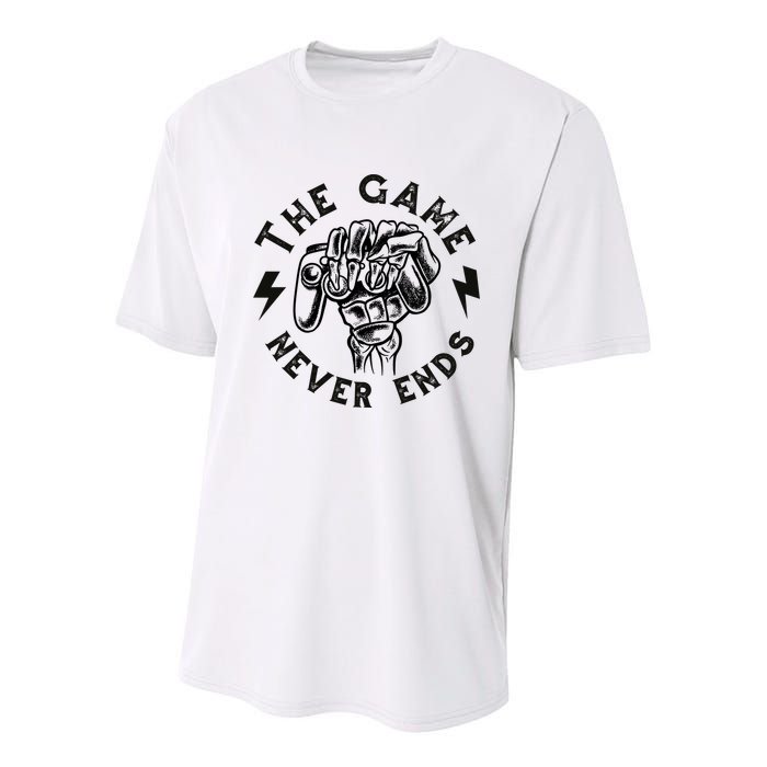 The Game Never Ends Gift Youth Performance Sprint T-Shirt