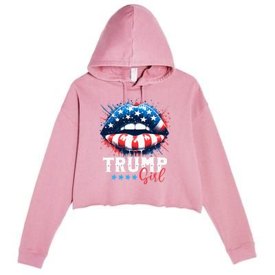 Trump Girl No Apologies Patriotic American Crop Fleece Hoodie