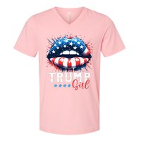 Trump Girl No Apologies Patriotic American V-Neck T-Shirt