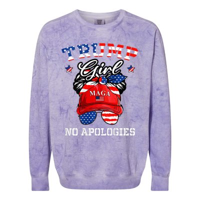 Trump Girl No Apologies Maga Messy Buns Colorblast Crewneck Sweatshirt