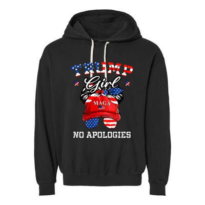 Trump Girl No Apologies Maga Messy Buns Garment-Dyed Fleece Hoodie