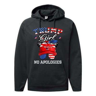 Trump Girl No Apologies Maga Messy Buns Performance Fleece Hoodie