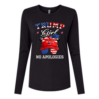 Trump Girl No Apologies Maga Messy Buns Womens Cotton Relaxed Long Sleeve T-Shirt