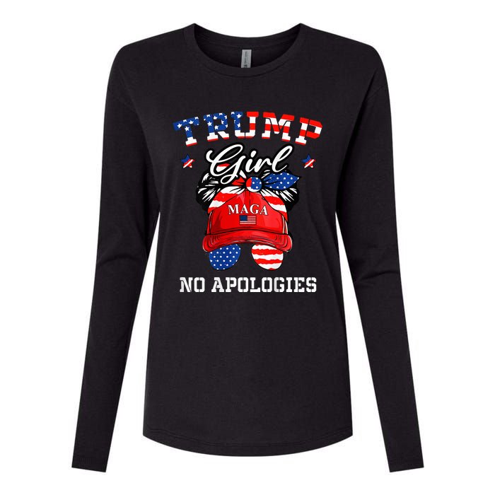 Trump Girl No Apologies Maga Messy Buns Womens Cotton Relaxed Long Sleeve T-Shirt