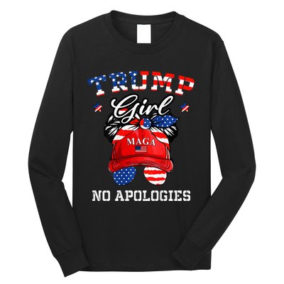 Trump Girl No Apologies Maga Messy Buns Long Sleeve Shirt