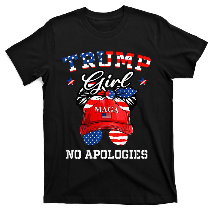 Trump Girl No Apologies Maga Messy Buns T-Shirt