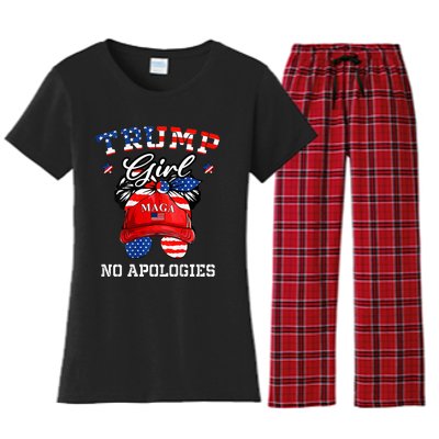 Trump Girl No Apologies Maga Messy Buns Women's Flannel Pajama Set