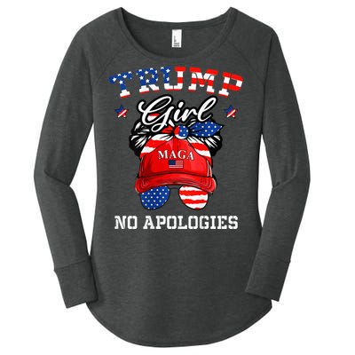 Trump Girl No Apologies Maga Messy Buns Women's Perfect Tri Tunic Long Sleeve Shirt