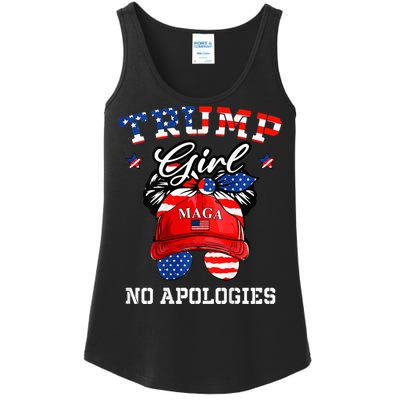 Trump Girl No Apologies Maga Messy Buns Ladies Essential Tank