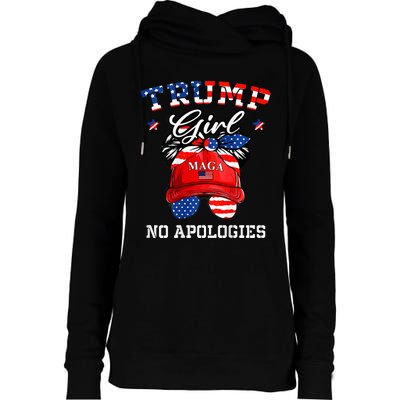 Trump Girl No Apologies Maga Messy Buns Womens Funnel Neck Pullover Hood