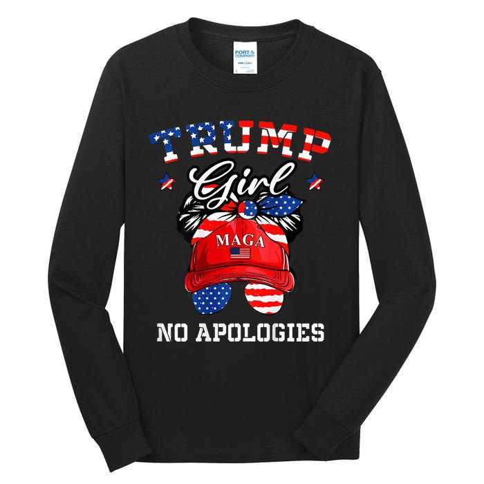 Trump Girl No Apologies Maga Messy Buns Tall Long Sleeve T-Shirt