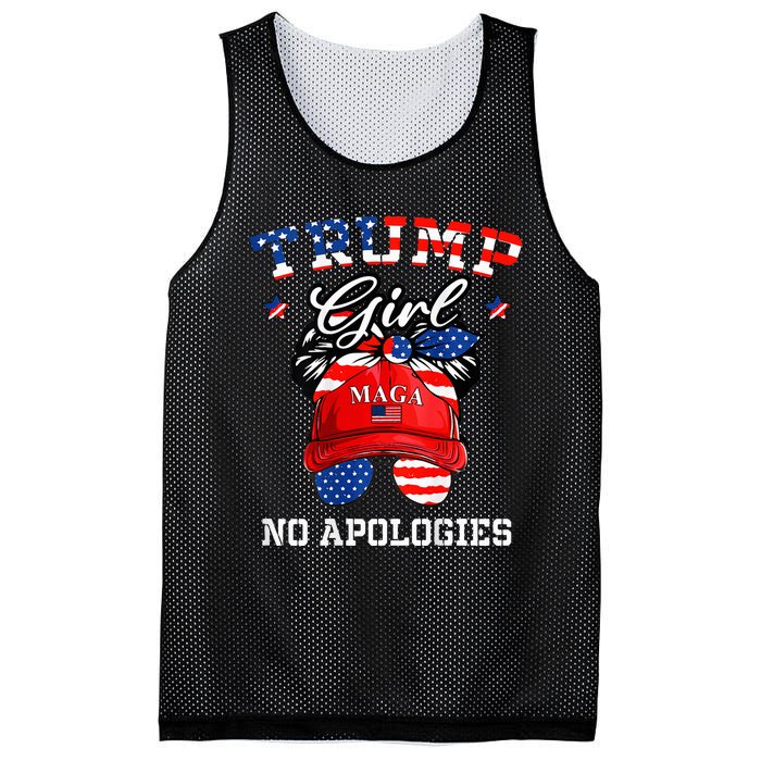 Trump Girl No Apologies Maga Messy Buns Mesh Reversible Basketball Jersey Tank