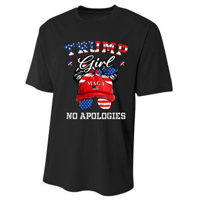 Trump Girl No Apologies Maga Messy Buns Performance Sprint T-Shirt