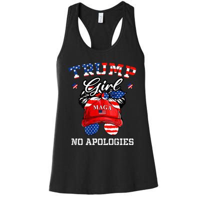 Trump Girl No Apologies Maga Messy Buns Women's Racerback Tank