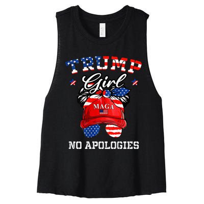 Trump Girl No Apologies Maga Messy Buns Women's Racerback Cropped Tank