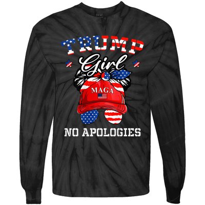 Trump Girl No Apologies Maga Messy Buns Tie-Dye Long Sleeve Shirt