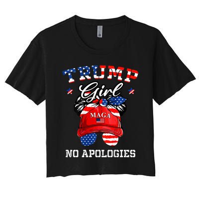 Trump Girl No Apologies Maga Messy Buns Women's Crop Top Tee