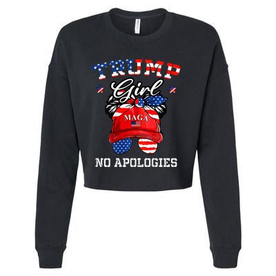 Trump Girl No Apologies Maga Messy Buns Cropped Pullover Crew