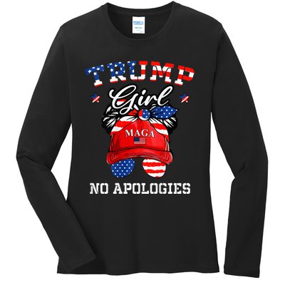 Trump Girl No Apologies Maga Messy Buns Ladies Long Sleeve Shirt