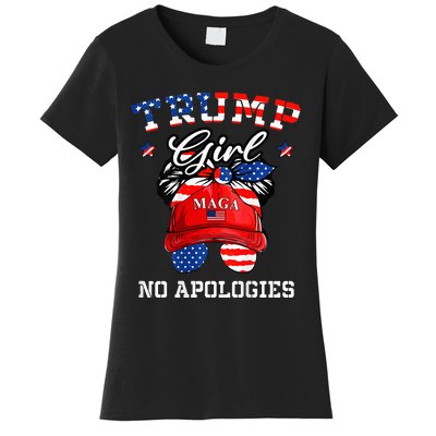 Trump Girl No Apologies Maga Messy Buns Women's T-Shirt