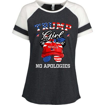 Trump Girl No Apologies Maga Messy Buns Enza Ladies Jersey Colorblock Tee