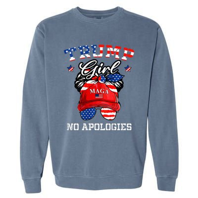 Trump Girl No Apologies Maga Messy Buns Garment-Dyed Sweatshirt