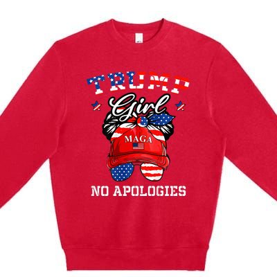 Trump Girl No Apologies Maga Messy Buns Premium Crewneck Sweatshirt