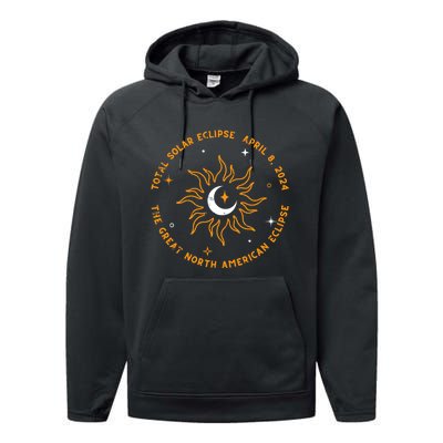 The Great North American Total Solar Eclipse April 8 2024 Performance Fleece Hoodie