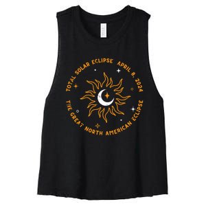 The Great North American Total Solar Eclipse April 8 2024 Women's Racerback Cropped Tank