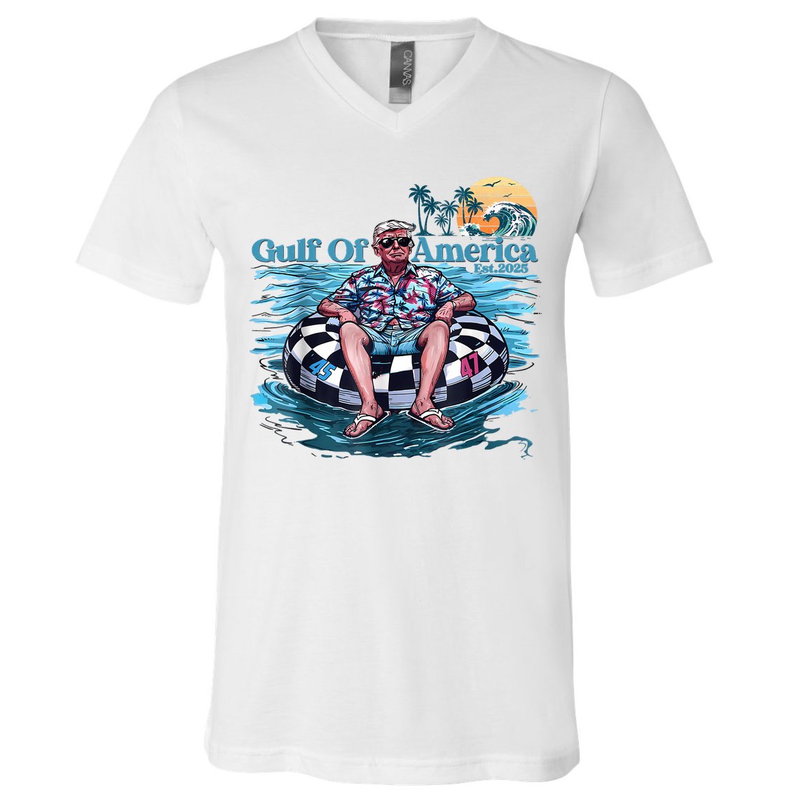 Trump Gulf Of Us America Est 2025 Retro Vintage Sunset V-Neck T-Shirt