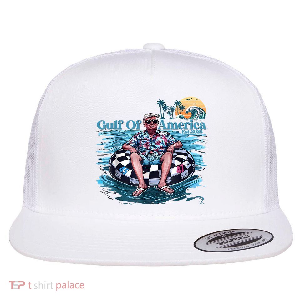 Trump Gulf Of Us America Est 2025 Retro Vintage Sunset Flatbill Hat