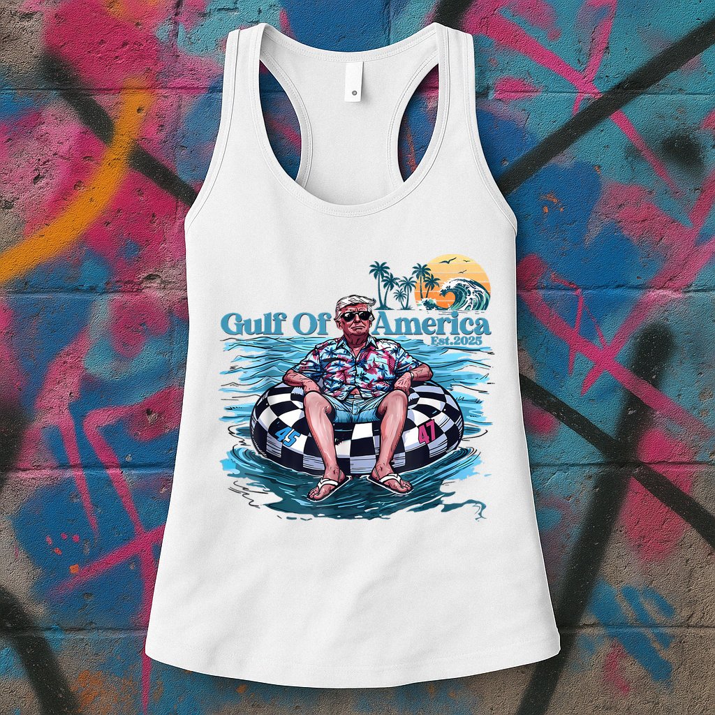 Trump Gulf Of Us America Est 2025 Retro Vintage Sunset Womens Tank Top