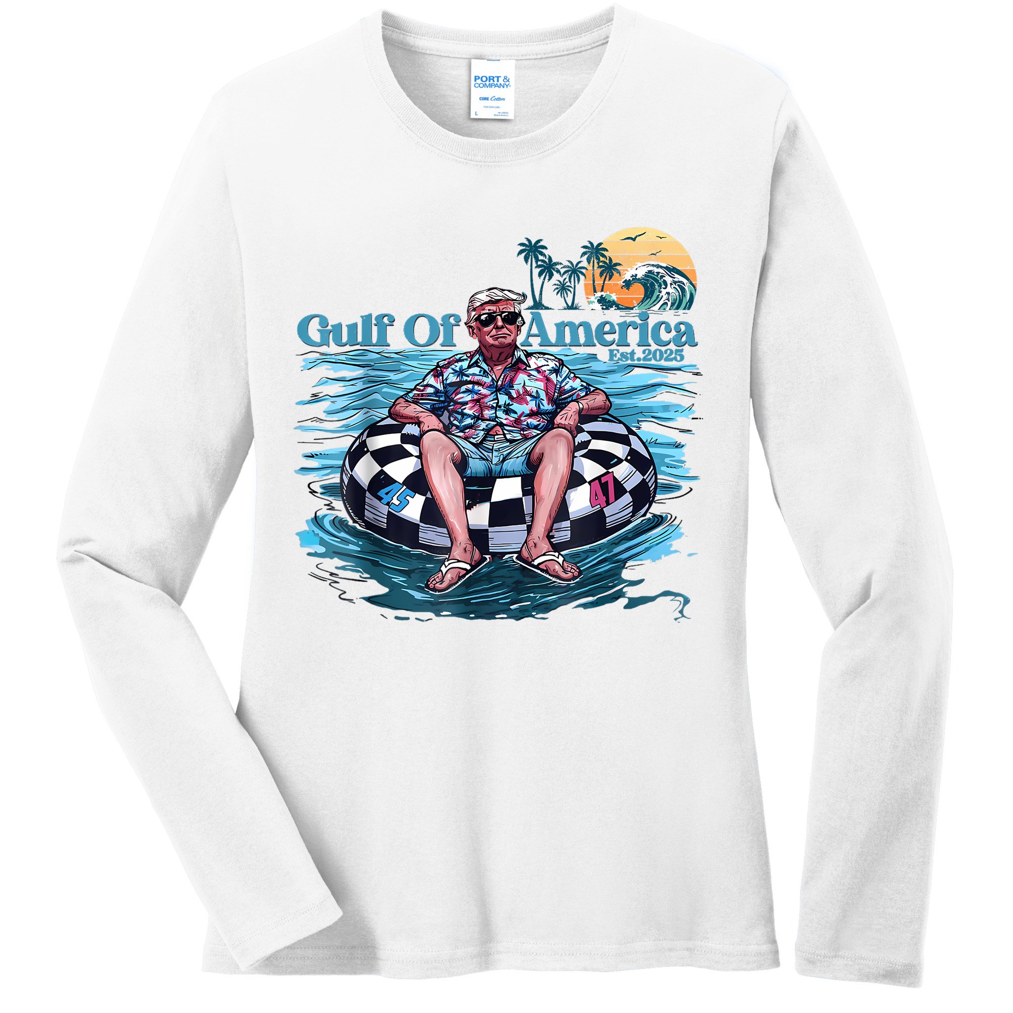 Trump Gulf Of Us America Est 2025 Retro Vintage Sunset Ladies Long Sleeve Shirt