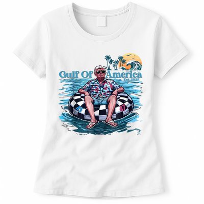 Trump Gulf Of Us America Est 2025 Retro Vintage Sunset Womens T-Shirt