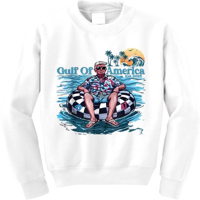 Trump Gulf Of Us America Est 2025 Retro Vintage Sunset Kids Sweatshirt